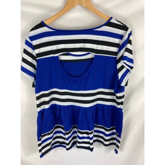 Torrid Womans Blue White Black Stripe Open Back Babydoll Top Size 1X - Picture 3 of 3